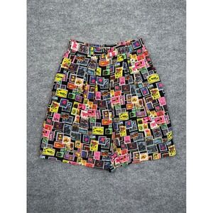 Ann Taylor‎ Studio Vintage 100% Silk Postage Stamp Print Shorts Womens 10 Multi